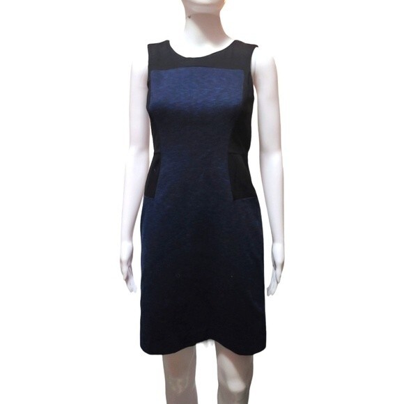 Anne Taylor Blue / Black Color Block Sheath Dress Petite - Picture 2 of 5